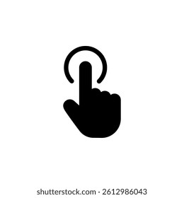 Hand with index finger touching or pressing a button. Ideal for web design, mobile apps, user interface elements