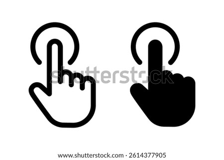 Hand with index finger touching or pressing a button. Ideal for web design, mobile apps, user interface elements