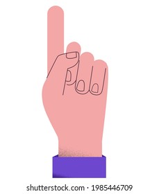 Hand with index pointing finger. Business gesture. Icon flat vector illustration isolated on white background.