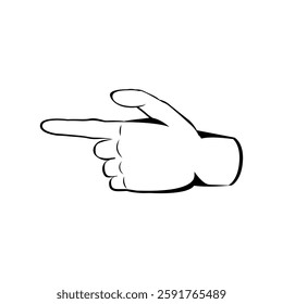 Hand Index Pointing left Illustration. Finger hand drawn sketch style Line art vector illustration