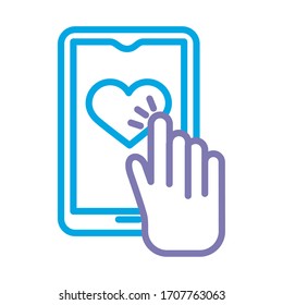 hand indexing heart in smartphone solidarity line and fill vector illustration design