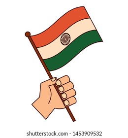 hand with indian flag independence day vector illustration design