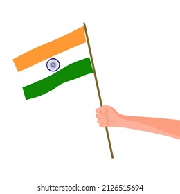 Hand with Indian flag vector illustration. India flag in hand isolated on white background