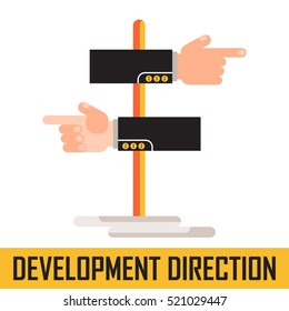 Hand indicating the direction. Business concept development trends in business. Flat vector cartoon direction illustration. Objects isolated on a white background.