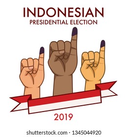 Hand of Indonesian citizen that proudly showing one of their inked finger, to show that they are taking a part in presidential election.