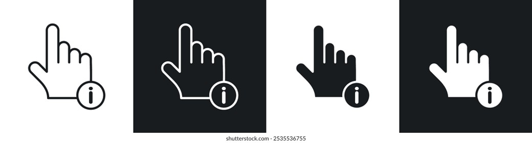 Hand with information vector icon set in black and white. EPS 10 illustration