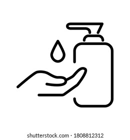 Hand infusion procedure icon, disease prevention. A sanitizer, sanitizer, and alcohol-based antiseptic are the keys to clean hands. Healthcare. Infographics. Instruction. Vector dimensionless graphics