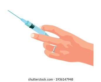 hand injecting, vector illustration, white background