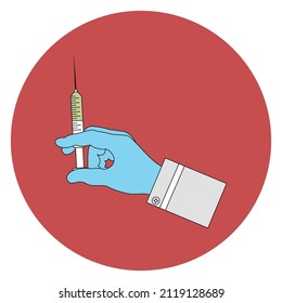 Hand with Injection Symbol. Syringe vaccination , Medical vector illustration. Vaccination, inoculation, doctor, hand. Minimalistic modern style.