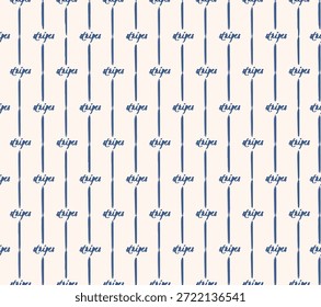 Hand inked stripes with the work “stripes” text in a geometric minimalist pattern in shades of blue on off white background. Calligraphy stripes seamless vector pattern. Great for home decor, fabric, wallpaper, gift wrap, stationery, packaging design projects.