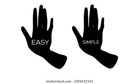 hand with the inscription 'simple', hand with the inscription 'easy,