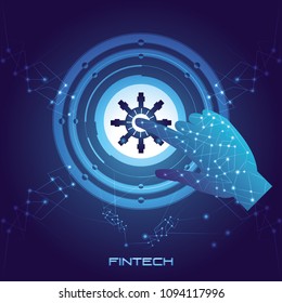 hand insert password key with fintech icon