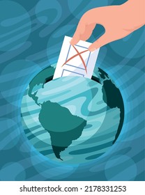 hand insert vote in earth scene