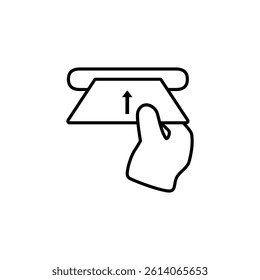 Hand inserting ATM card into ATM machine to withdraw money, simple flat style, illustration, logo sign symbol pictogram template, for ui or ux isolated on white for mobile app, editable
