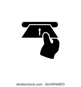 Hand inserting ATM card into ATM machine to withdraw money, simple flat style, illustration, logo sign symbol pictogram template, for ui or ux isolated on white for mobile app, editable