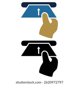 Hand inserting ATM card into ATM machine to withdraw money, simple flat style, illustration, logo sign symbol pictogram template, for ui or ux isolated on white for mobile app, editable