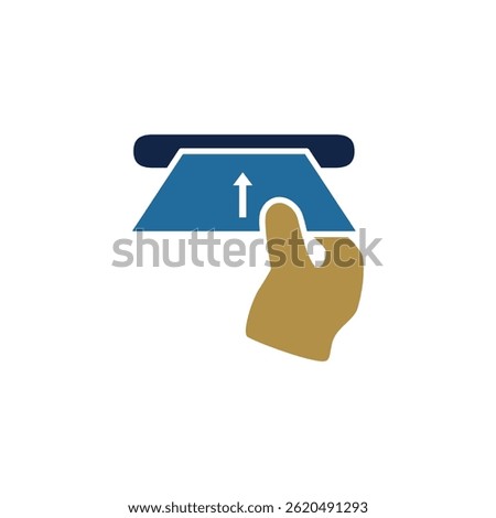 Hand inserting ATM card into ATM machine to withdraw money, simple flat style, illustration, logo sign symbol pictogram template, for ui or ux isolated on white for mobile app, editable