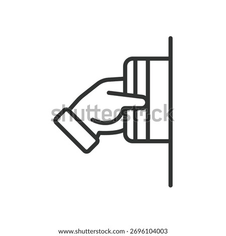 Hand inserting card icon in line design. payment, finance, atm, credit, cash, withdrawal, banking on white background vector. Hand inserting card editable stroke icon - AI generated