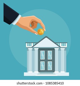 Hand inserting coin to bank