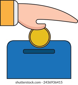 hand inserting coin in a box icon over white background colorful design vector illustration