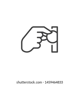 Hand inserting coin line icon. linear style sign for mobile concept and web design. Pay money slot outline vector icon. Symbol, logo illustration. Vector graphics