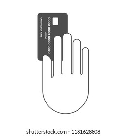 HAND INSERTING CREDIT CARD. Vector icon.