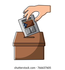 hand inserting a paper ballot voting in independence catalonia