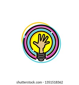 Hand inside light bulb logo concept