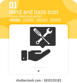 hand and instrument icon with flat style isolated on white background. Vector, sign and symbol icon for graphic design, web design, ui, ux, presentation, website or app elements. Design for industrial