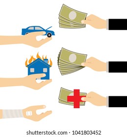 Hand with Insurance for Life Health Accident Property and Vehicle Vector
