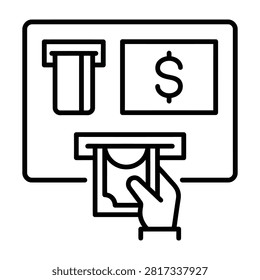 Hand interacting with ATM screen showing dollar sign and letters