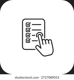 Hand interacting with a digital checklist, marking completed tasks or selecting options isolated on white background