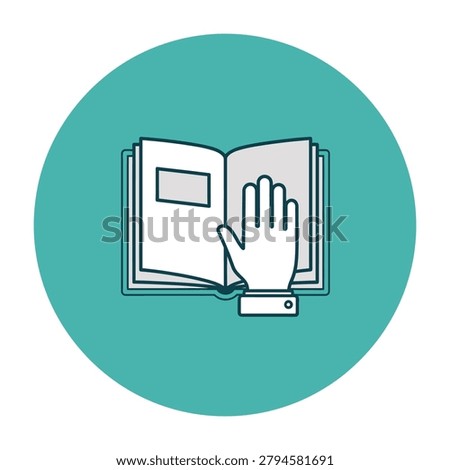 A hand interacts with an open book on a laptop computer screen symbolizing education and technology