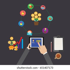 hand internet marketing , marketing concept
