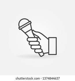 Hand With Interview Microphone Outline Vector Concept Icon