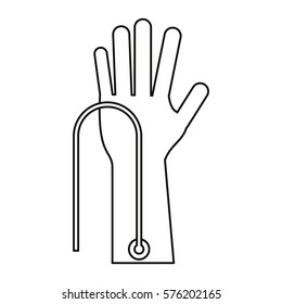 hand with intravenous dropper thin line