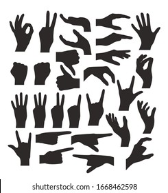 Gestos aislados de silueta de sombra de mano aislados conjunto. Ilustración de diseño gráfico plano vectorial