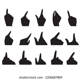 Hand isolated shadow silhouette.Touch, poke, mobile phone and other hand actions vector flat graphic design illustration