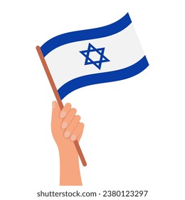 Hand with Israel flag. Israel Independence Day. Illustration, vector