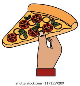hand with italian pizza portion