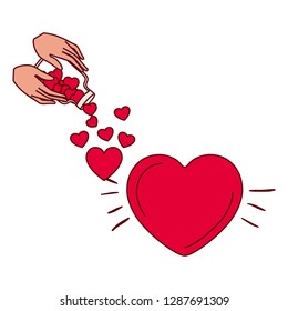 hand with jar and hearts isolated icon