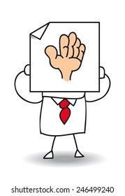 The hand. John Doe holds a sheet of paper on which is drawn a hand. The touch is one of the five senses