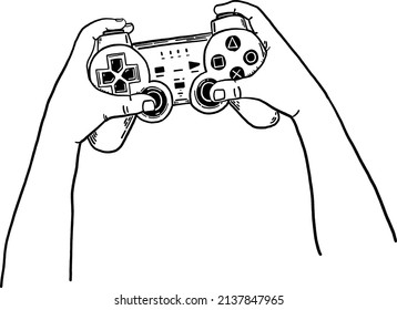 Mano con Joystick Gente jugando Juego Mano dibujar línea de arte Ilustración