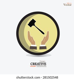 hand with judge gavel icon . vector illustration.