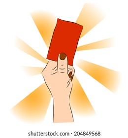 Hand of a judge or referee showing red card vector images