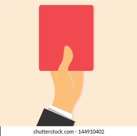 Hand of a judge showing negative decision symbol - red card,