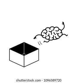 Hand jumping out of the box. Vector concept illustration of unconventional thinking out of the box | flat design linear infographic icon black on white background