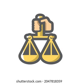 Hand with Justice Scales Vector icon Cartoon illustration.