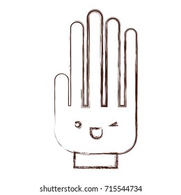 hand kawaii caricature in blurred brown color contour vector illustration