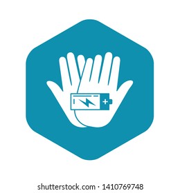 Hand keep battery icon. Simple illustration of hand keep battery vector icon for web design isolated on white background